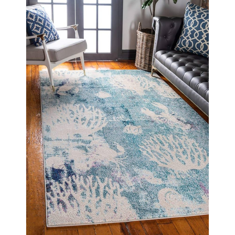 Unique Loom Positano Collection Coastal Modern Coral Lobster Shells Light Blue Area Rug (5' x 8')