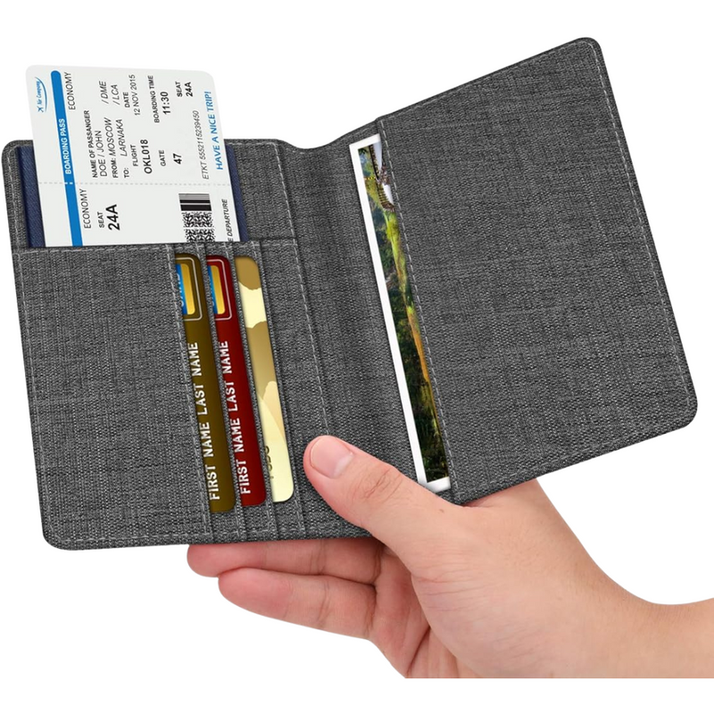 Fintie Passport Holder, Slim Travel Wallet RFID Blocking Card Case Cover Passport Cover Protector Travel Essentials with Credit Card Slots for Women/Men, Denim Charcoal Brown