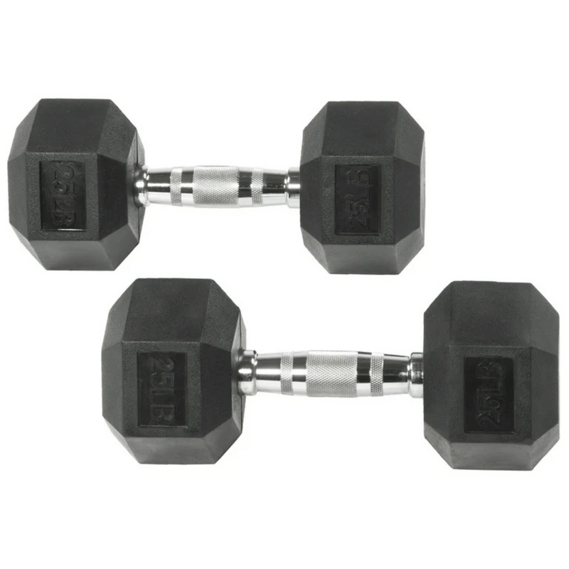 BalanceFrom Rubber Hex Dumbbells, 25lb Pair, Black