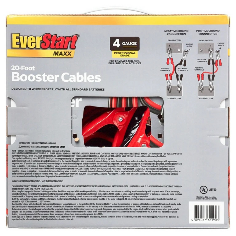 EverStart Maxx 4-Gauge Professional Grade 20-Foot Booster Cables