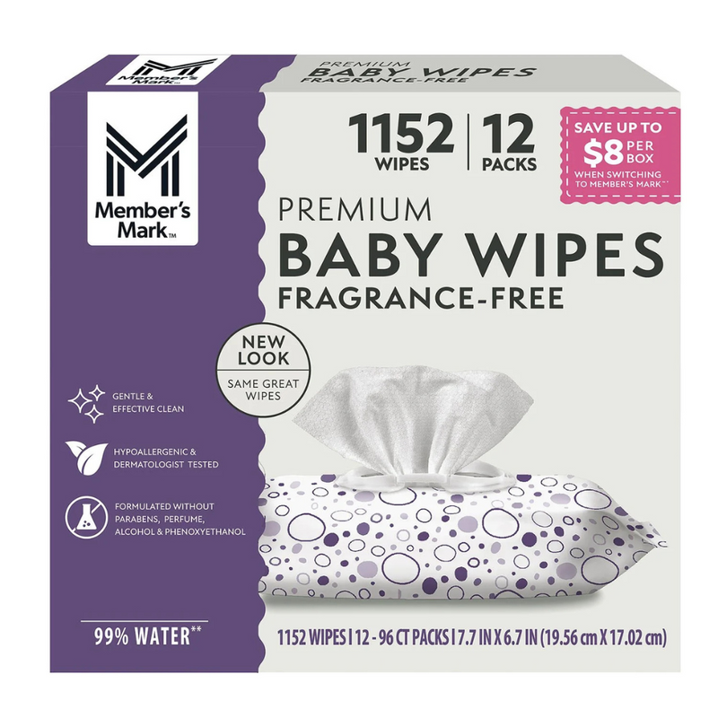 Members Mark Premium Fragrance Free Baby Wipes 12 Packs 1152 ct