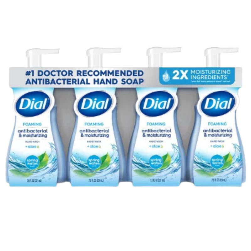 Dial Antibacterial Foaming Hand Soap, Spring Water, 7.5 oz., 4 pk.