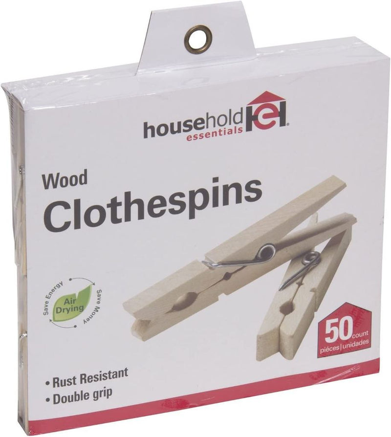 Household Essentials Classic Birchwood Clothespins, Bag of 50