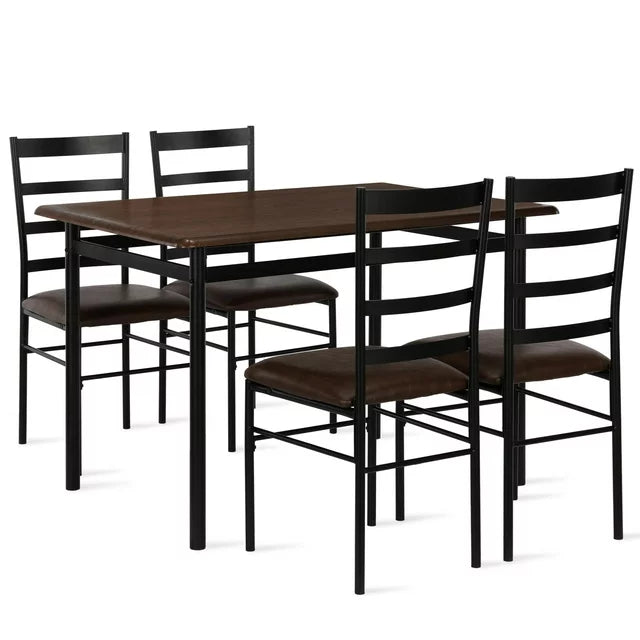 Mainstays 5-Piece Wood & Metal Dining Room Set, Seats 4, Canyon Walnut & Black