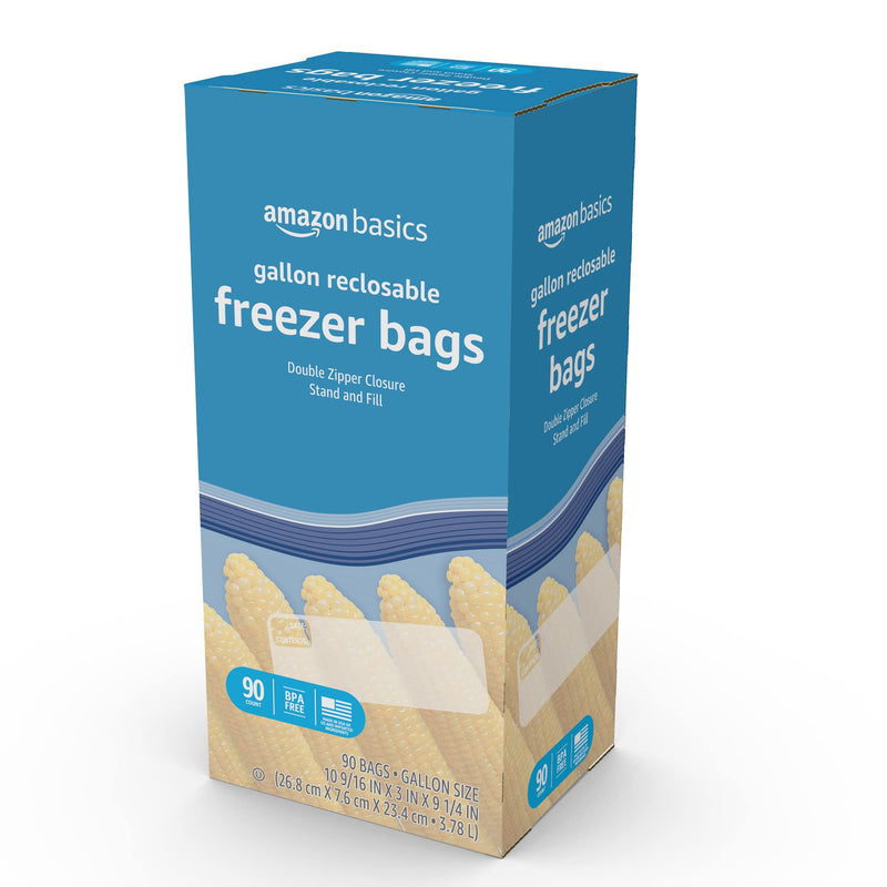 Amazon Basics Freezer Gallon Bags, 90 Count (Previously Solimo)