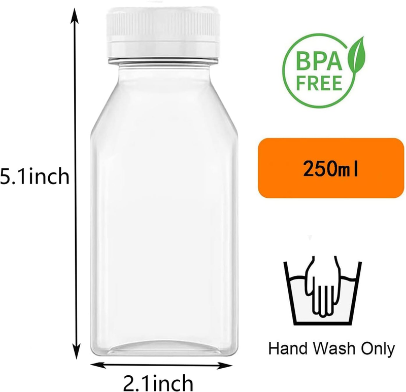 BallHull 8 OZ Plastic Juice Bottles with White lid 4pcs Reusable