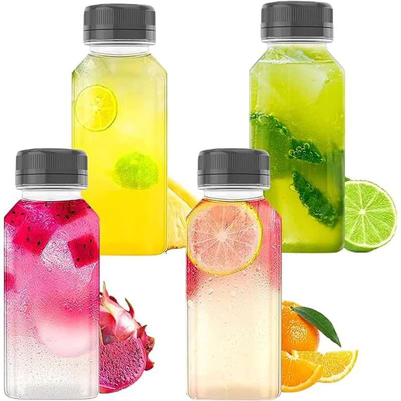 BallHull 8 OZ Plastic Juice Bottles with White lid 4pcs Reusable