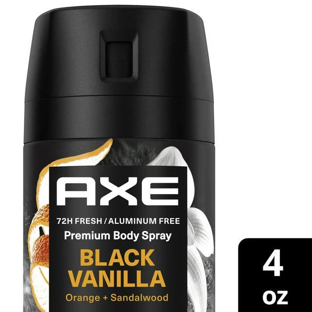 Axe Fine Fragrance Men's Fresh Deodorant Body Spray Black Vanilla, Aluminum Free, 4 oz