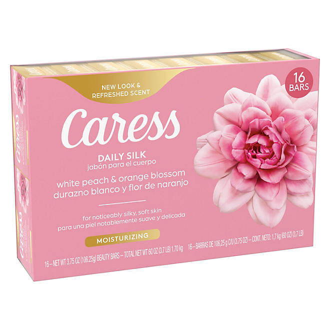 Caress Silkening Daily Silk Beauty Bar White Peach Orange Blossom 375 oz 16 ct