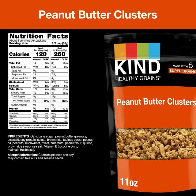 KIND Healthy Grains Gluten Free Peanut Butter Granola Clusters, 11 oz