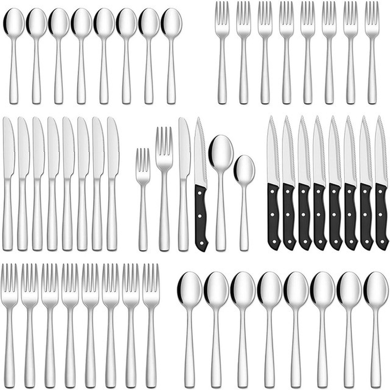 HIWARE 48-Piece Silverware Set with Steak Knives