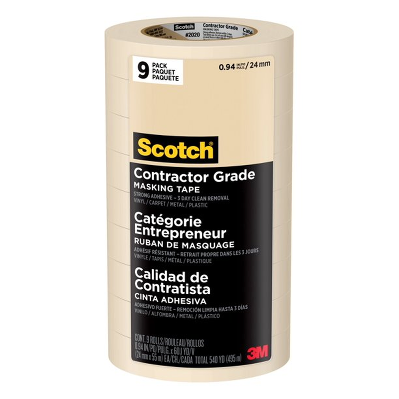 Scotch Contractor Grade Masking Tape, 0.94 inches by 60.1 yards (2,163 yards total), 2020, 36 Rolls